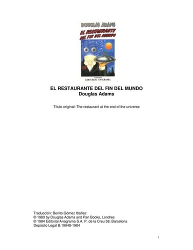 Douglas Adams: El restaurante del fin del mundo (Spanish language, 1984, Anagrama)